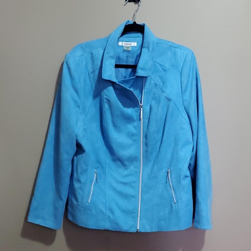 TanJay Women's Sky Blue Leather Look Lined Jacket Size 14